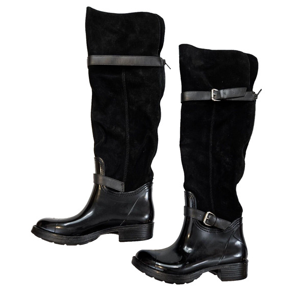 Vintage Nine West Black Knee High Boots Women's Size 6 Suede & Leather Boot - Picture 3 of 11